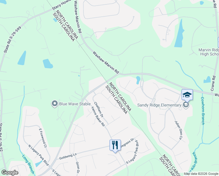 map of restaurants, bars, coffee shops, grocery stores, and more near 3623 Charost Way in Indian Land