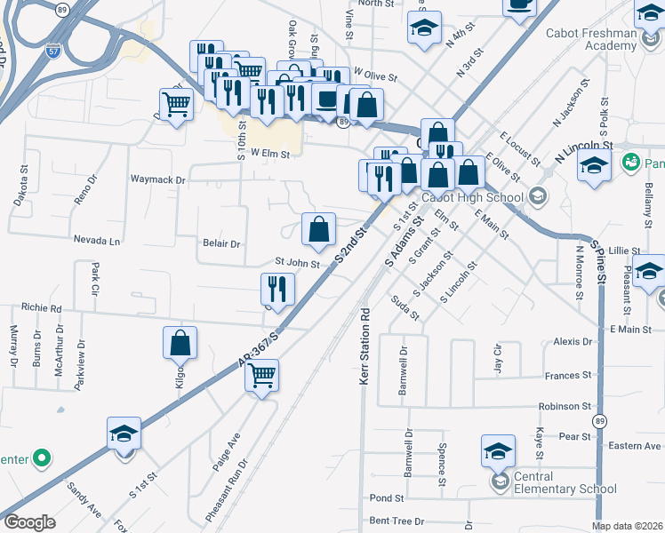 map of restaurants, bars, coffee shops, grocery stores, and more near 16 Saint John Street in Cabot