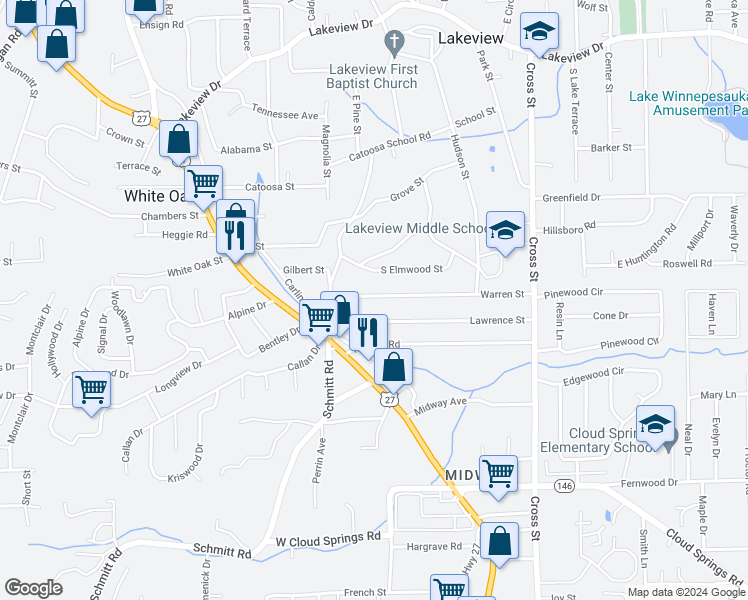 map of restaurants, bars, coffee shops, grocery stores, and more near 403 Warren Street in Rossville