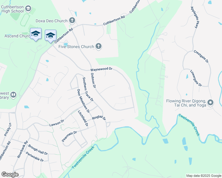 map of restaurants, bars, coffee shops, grocery stores, and more near 3010 Chisholm Court in Waxhaw