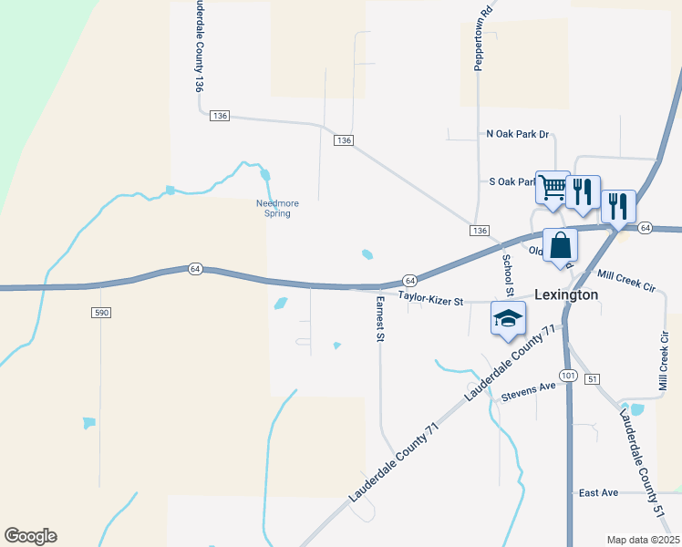 map of restaurants, bars, coffee shops, grocery stores, and more near 9511 Alabama 64 in Lexington
