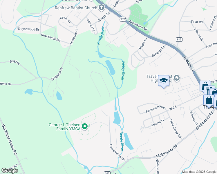 map of restaurants, bars, coffee shops, grocery stores, and more near in Travelers Rest