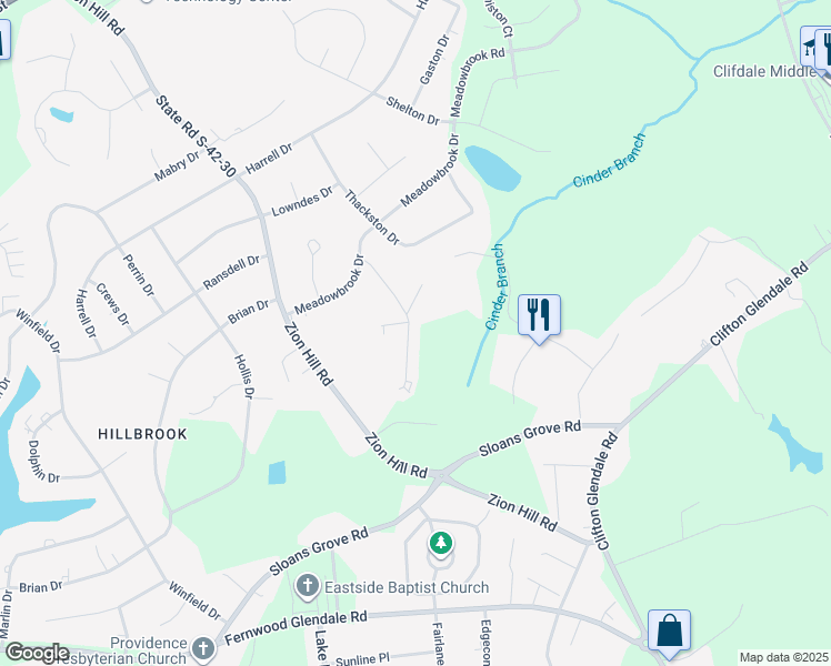 map of restaurants, bars, coffee shops, grocery stores, and more near 141 Bentwood Circle in Spartanburg