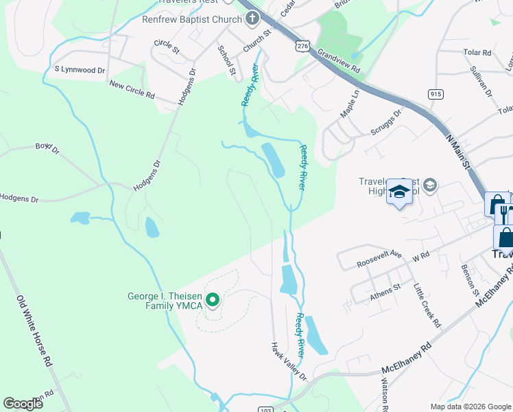 map of restaurants, bars, coffee shops, grocery stores, and more near 401 Barred Owl Road in Travelers Rest