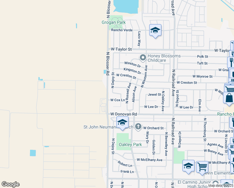 map of restaurants, bars, coffee shops, grocery stores, and more near 1648 North Dejoy Street in Santa Maria