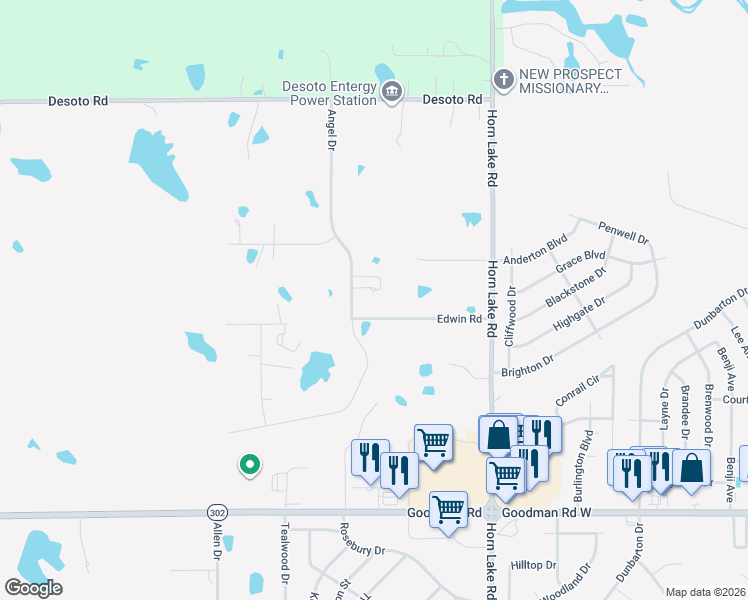map of restaurants, bars, coffee shops, grocery stores, and more near 4305 Edwin Road in Horn Lake