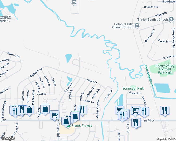 map of restaurants, bars, coffee shops, grocery stores, and more near 2961 Churchwell Drive in Horn Lake