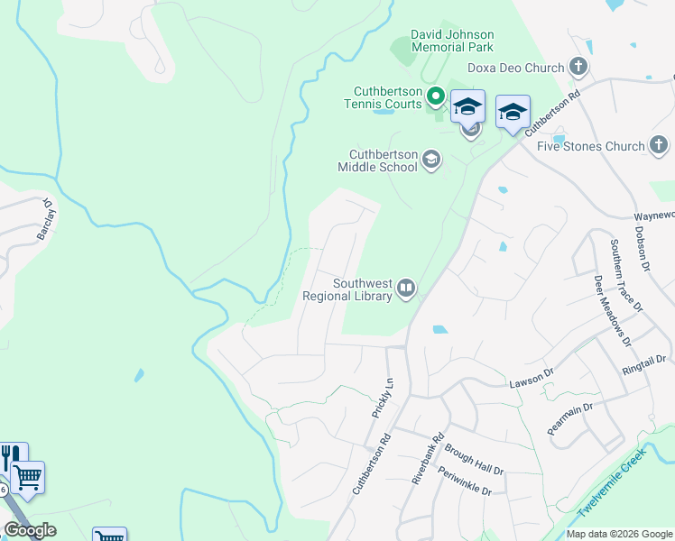 map of restaurants, bars, coffee shops, grocery stores, and more near 1640 Great Road in Waxhaw