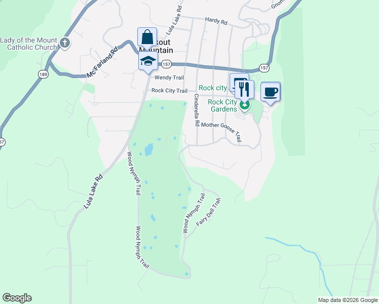 map of restaurants, bars, coffee shops, grocery stores, and more near 218 Rainbow Drive in Lookout Mountain