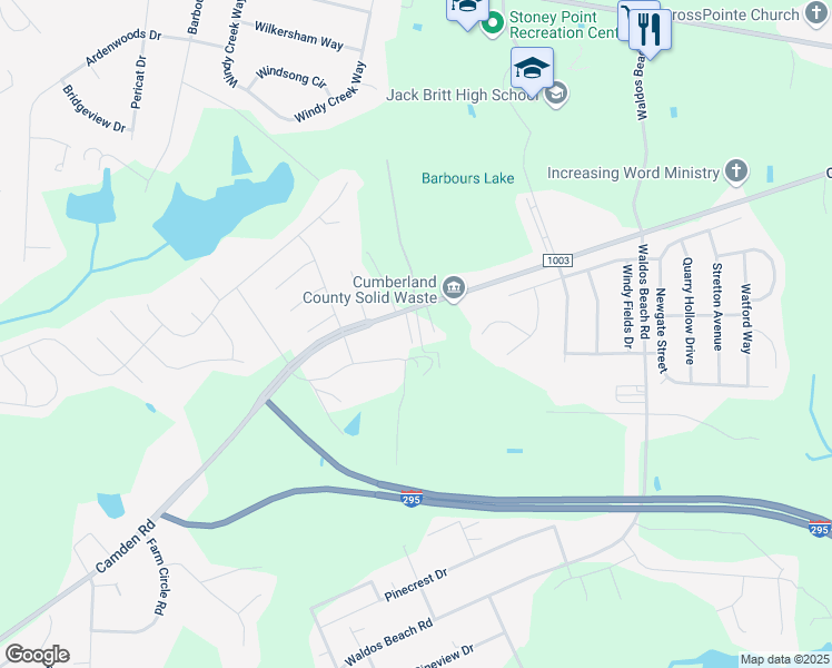 map of restaurants, bars, coffee shops, grocery stores, and more near 7505 Camden Road in Fayetteville