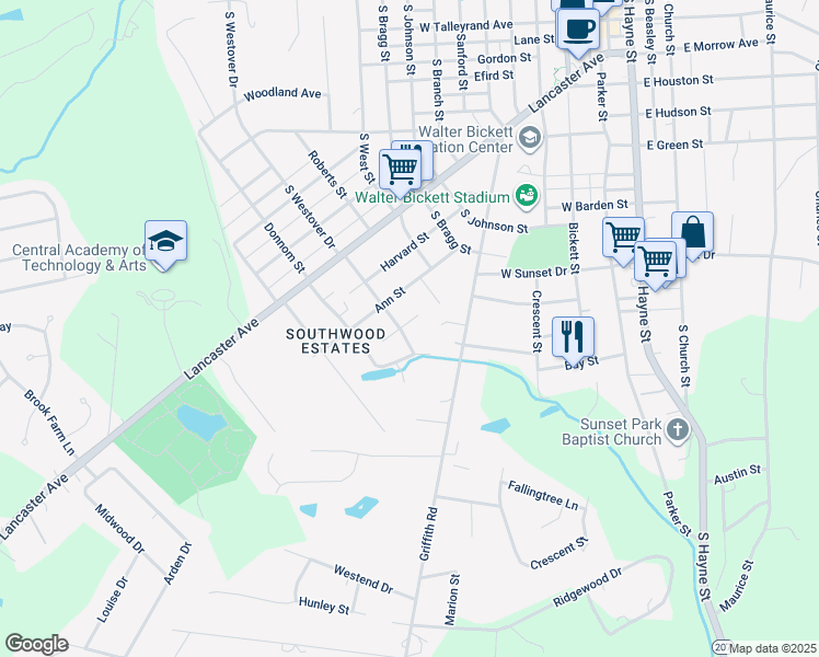 map of restaurants, bars, coffee shops, grocery stores, and more near 1201 Memory Lane in Monroe