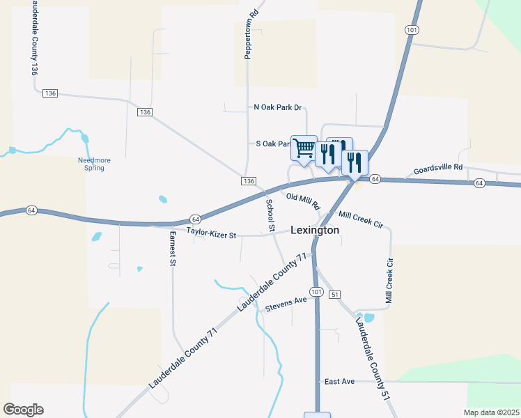 map of restaurants, bars, coffee shops, grocery stores, and more near Highway 64 in Lexington