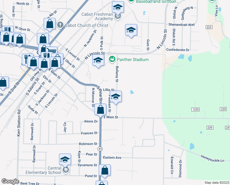 map of restaurants, bars, coffee shops, grocery stores, and more near 30 Bellamy Street in Cabot