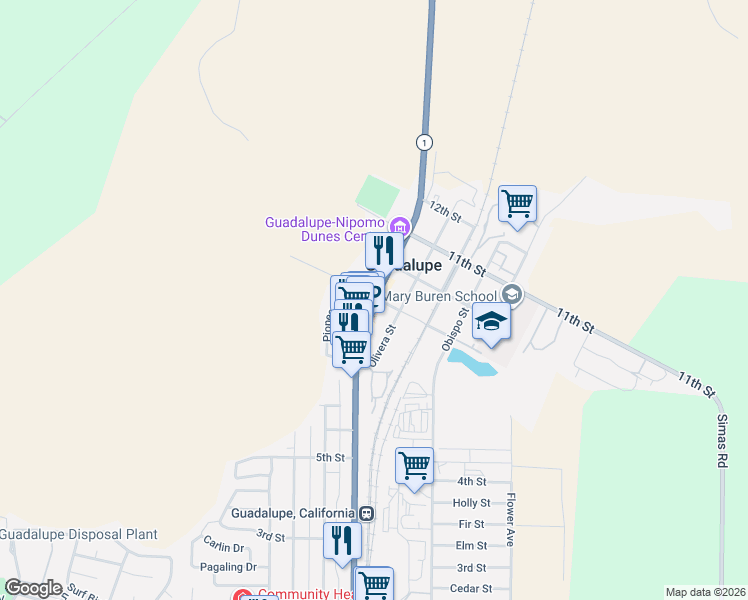 map of restaurants, bars, coffee shops, grocery stores, and more near 945 Guadalupe Street in Guadalupe