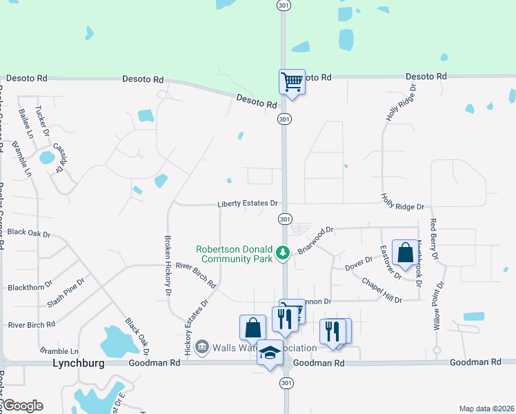 map of restaurants, bars, coffee shops, grocery stores, and more near 6120 Liberty Estates Drive in Walls