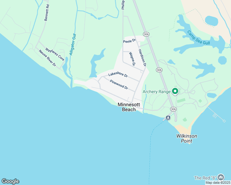 map of restaurants, bars, coffee shops, grocery stores, and more near 522 Country Club Drive in Minnesott Beach