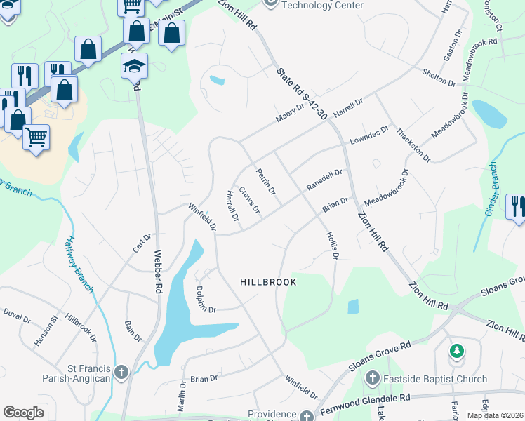 map of restaurants, bars, coffee shops, grocery stores, and more near 300 Crews Drive in Spartanburg