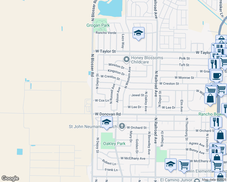 map of restaurants, bars, coffee shops, grocery stores, and more near 1723 Alison Avenue in Santa Maria