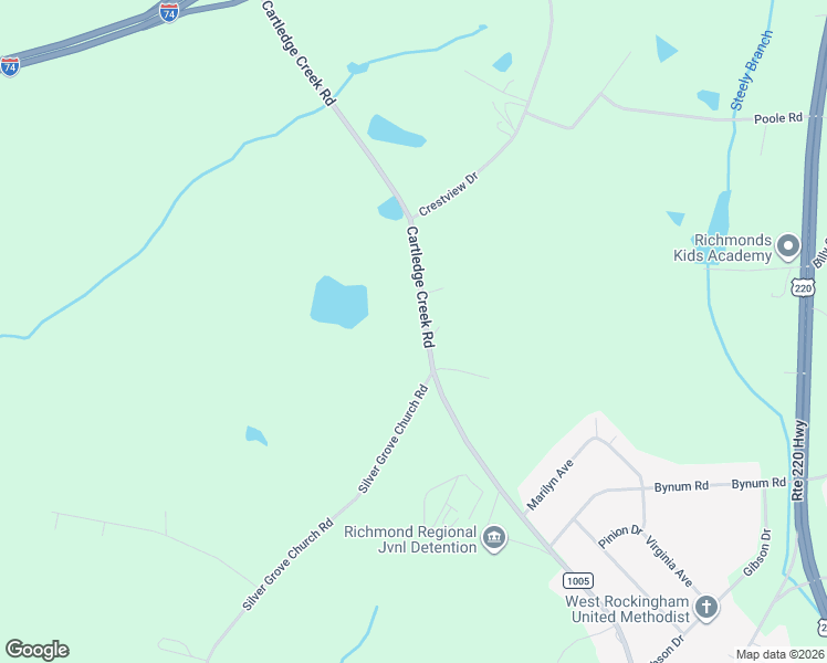 map of restaurants, bars, coffee shops, grocery stores, and more near 383 Cartledge Creek Road in Rockingham