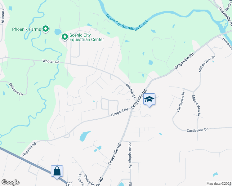 map of restaurants, bars, coffee shops, grocery stores, and more near 49 Georgetown Drive in Ringgold