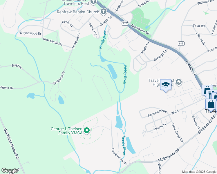 map of restaurants, bars, coffee shops, grocery stores, and more near 44 Maple Lane in Travelers Rest