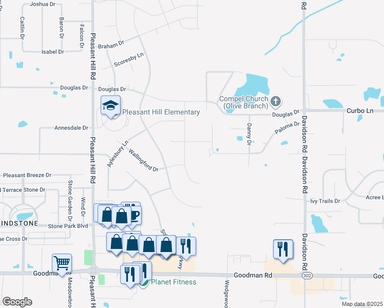 map of restaurants, bars, coffee shops, grocery stores, and more near 5591 John Nielsen Way in Olive Branch