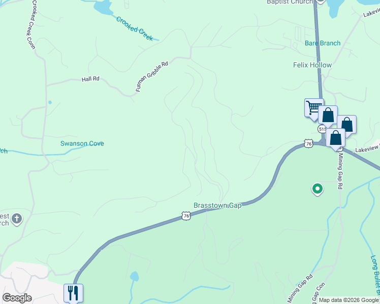 map of restaurants, bars, coffee shops, grocery stores, and more near 1632 Campbell Terrace in Young Harris