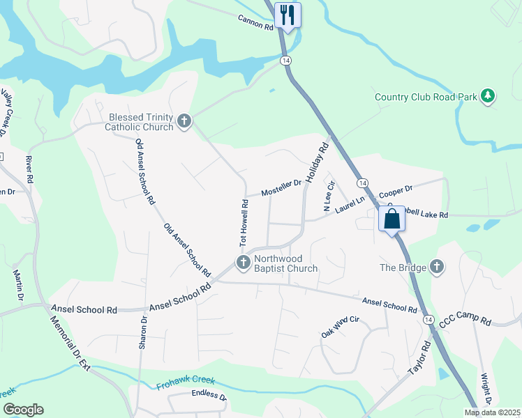 map of restaurants, bars, coffee shops, grocery stores, and more near 2525 Motherwell Drive in Greer