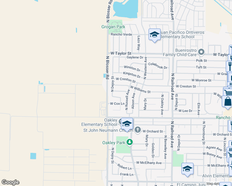 map of restaurants, bars, coffee shops, grocery stores, and more near 1128 West Jewel Street in Santa Maria