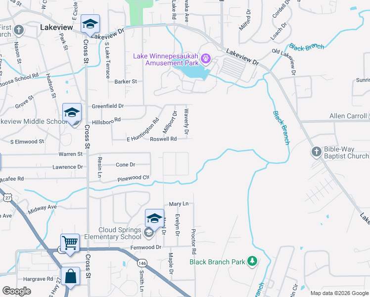 map of restaurants, bars, coffee shops, grocery stores, and more near 214 Roswell Road in Rossville