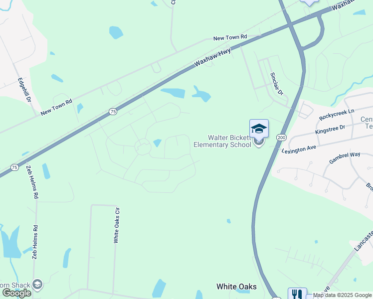 map of restaurants, bars, coffee shops, grocery stores, and more near 2555-2633 Waxhaw Highway in Monroe