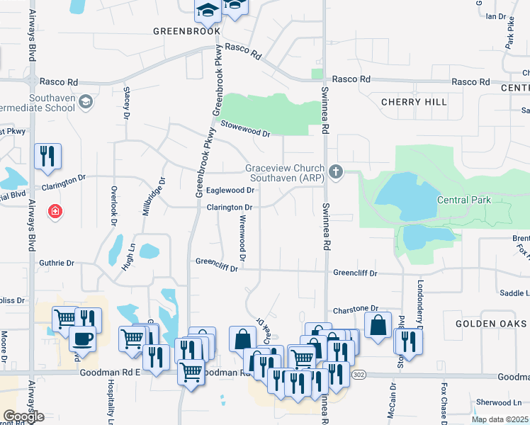map of restaurants, bars, coffee shops, grocery stores, and more near 790 Clarington Drive in Southaven