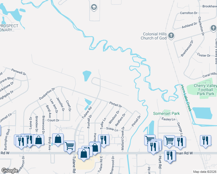 map of restaurants, bars, coffee shops, grocery stores, and more near 2955 Connor Reed Drive in Horn Lake