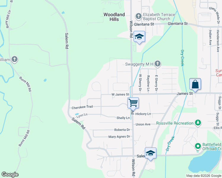 map of restaurants, bars, coffee shops, grocery stores, and more near Put Road in Rossville