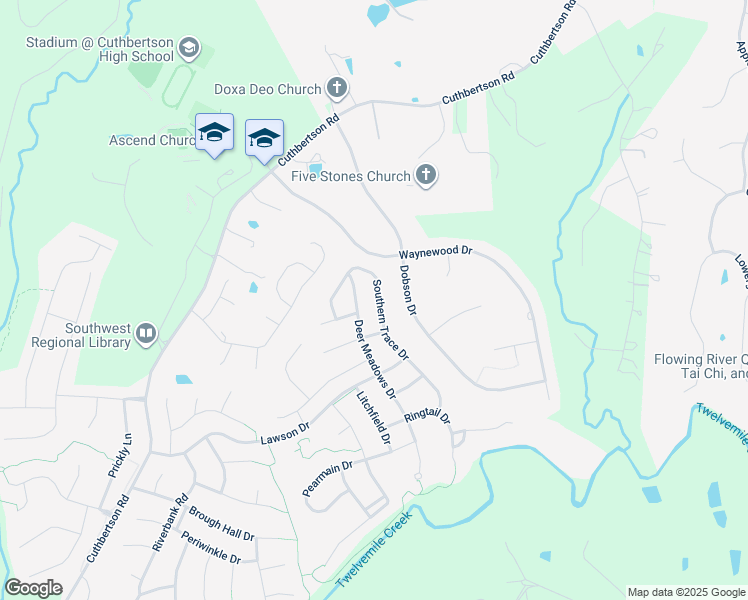 map of restaurants, bars, coffee shops, grocery stores, and more near 2664 Southern Trace Drive in Waxhaw