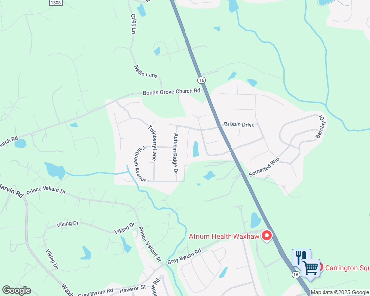 map of restaurants, bars, coffee shops, grocery stores, and more near 2420 Logan Field Drive in Waxhaw