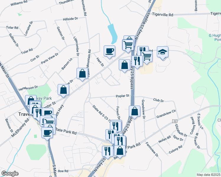 map of restaurants, bars, coffee shops, grocery stores, and more near 110 Hemlock Drive in Travelers Rest