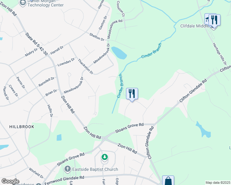 map of restaurants, bars, coffee shops, grocery stores, and more near 113 Cinder Creek Road in Spartanburg