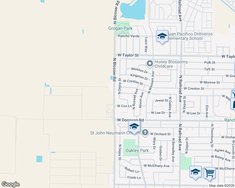 map of restaurants, bars, coffee shops, grocery stores, and more near 1725 North Dejoy Street in Santa Maria