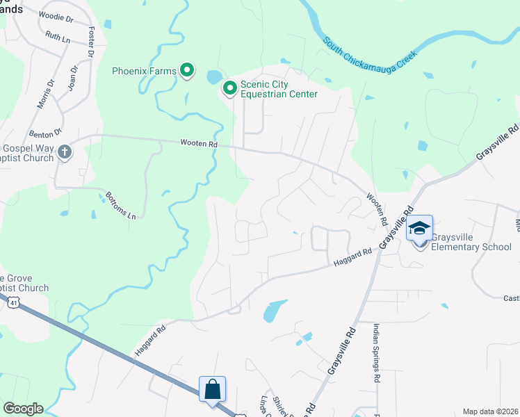 map of restaurants, bars, coffee shops, grocery stores, and more near 561 Sherwood Forest Drive in Ringgold