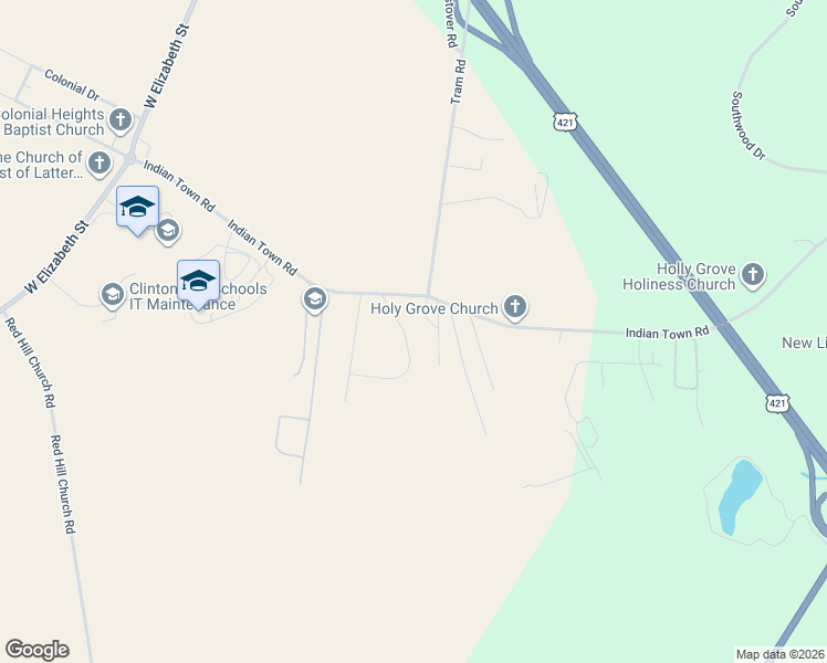 map of restaurants, bars, coffee shops, grocery stores, and more near 756 Indian Town Road in Clinton