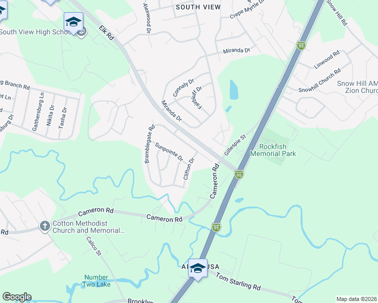 map of restaurants, bars, coffee shops, grocery stores, and more near 509 Bramblegate Road in Hope Mills