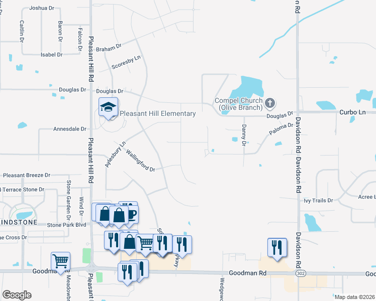 map of restaurants, bars, coffee shops, grocery stores, and more near 5591 John Nielsen Way in Olive Branch