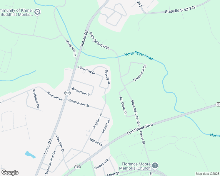 map of restaurants, bars, coffee shops, grocery stores, and more near 195 Beverly Lane in Lyman