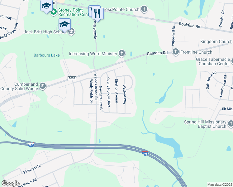 map of restaurants, bars, coffee shops, grocery stores, and more near Stretton Avenue in Fayetteville