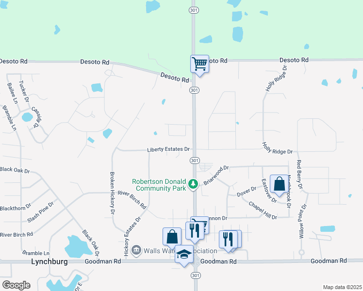map of restaurants, bars, coffee shops, grocery stores, and more near 6120 Liberty Estates Drive in Walls
