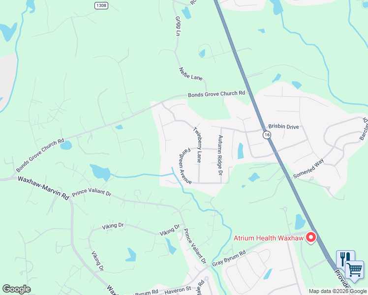 map of restaurants, bars, coffee shops, grocery stores, and more near 8416 Fairgreen Avenue in Waxhaw