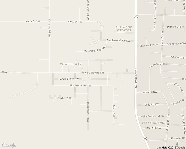 map of restaurants, bars, coffee shops, grocery stores, and more near 5436 Powers Way Road Southwest in Albuquerque