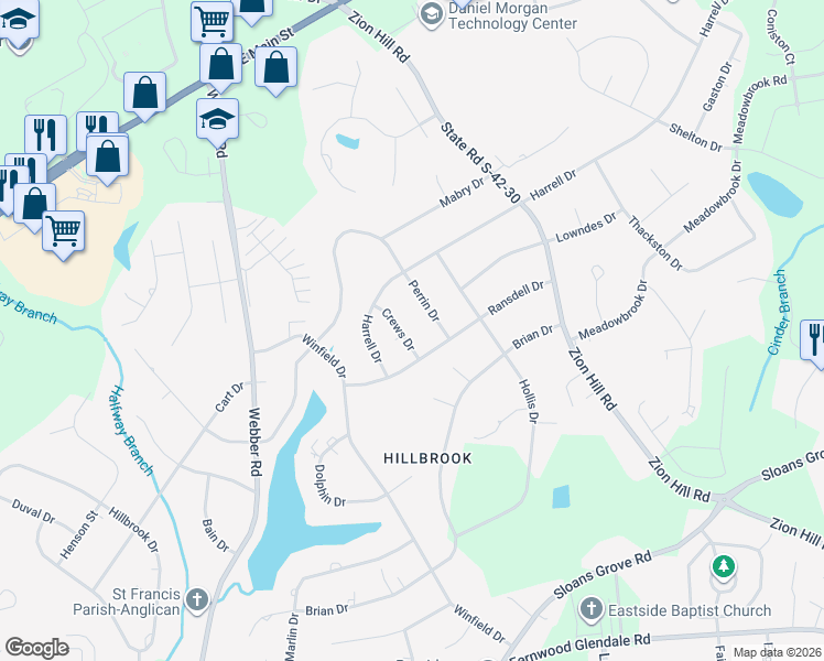 map of restaurants, bars, coffee shops, grocery stores, and more near 300 Crews Drive in Spartanburg