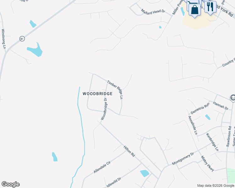 map of restaurants, bars, coffee shops, grocery stores, and more near 2947 Timber Ridge Ln in Rock Hill